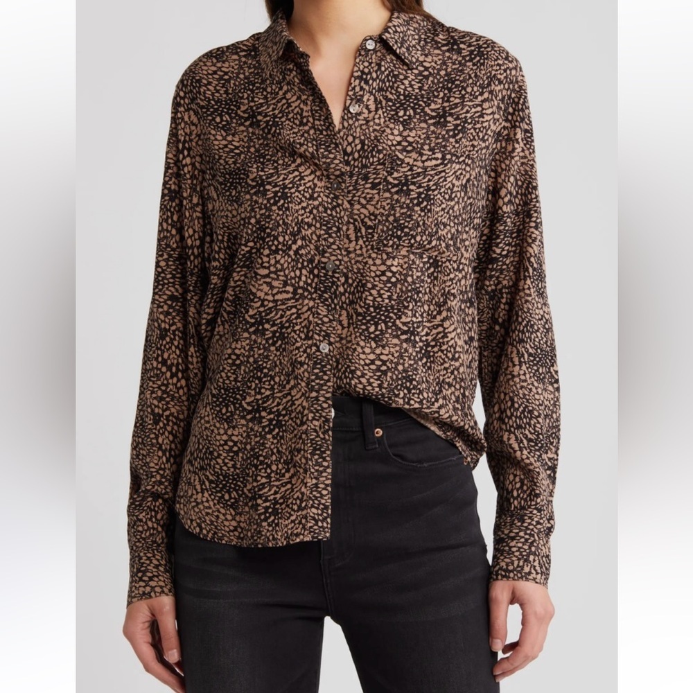 Rails Josephine Animal Print Button-Up Shirt Blouse Desert Lynx Size XXL